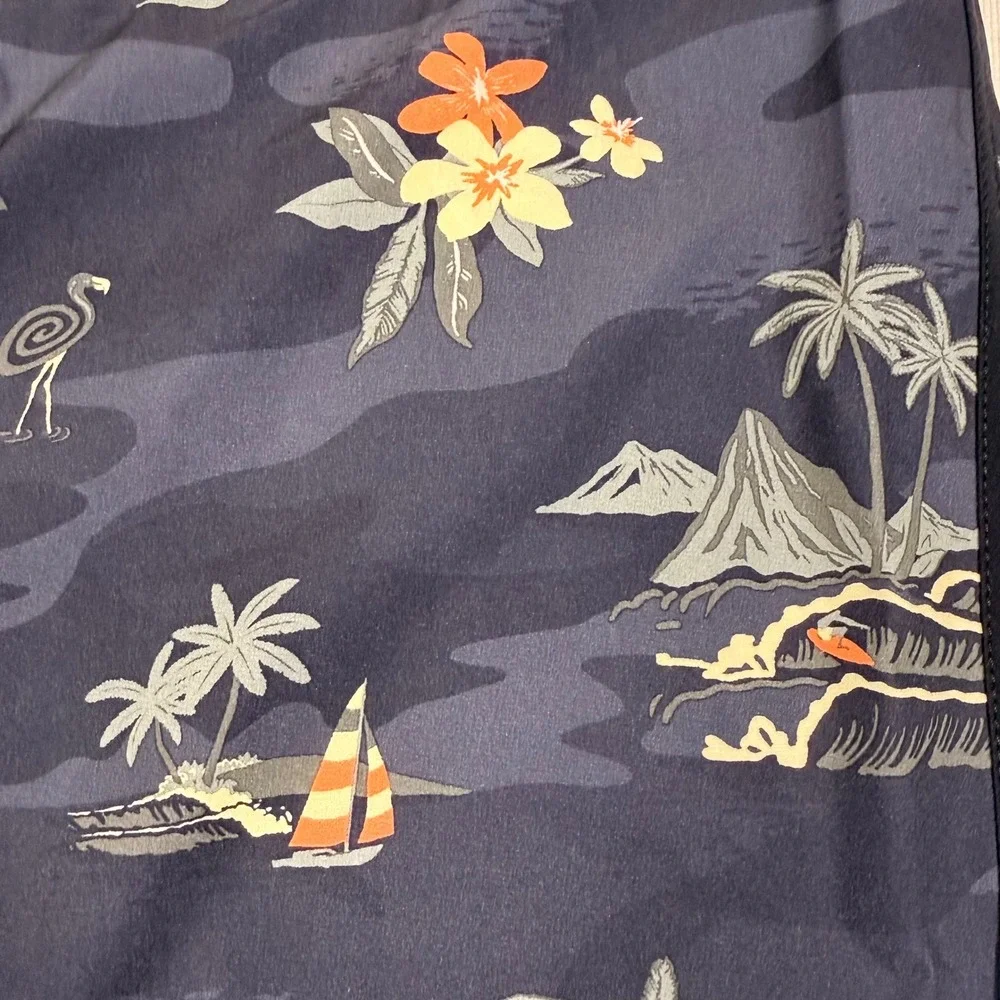 Quiksilver Board Shorts 40 Navy Blue Highline Surfsilk Tropical Island Camo